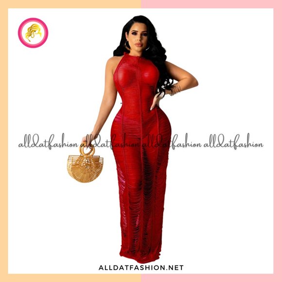 Brianna Red Sexy See Through Maxi Long Dress - Picture 1 of 1